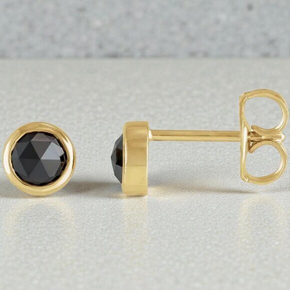 0.50 ctw Rose-Cut Black Diamond Stud Earrings in 14kt Yellow Gold